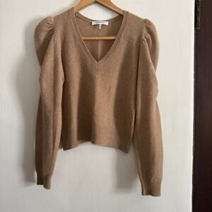 FRAME | Camel Cashmere Puff Sleeve V Neck Sweater | Extra Small